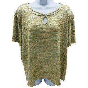 Alfred Dunner Top Blouse Keyhole Front Stretch‎ Short Sleeve Metallic Floral XL